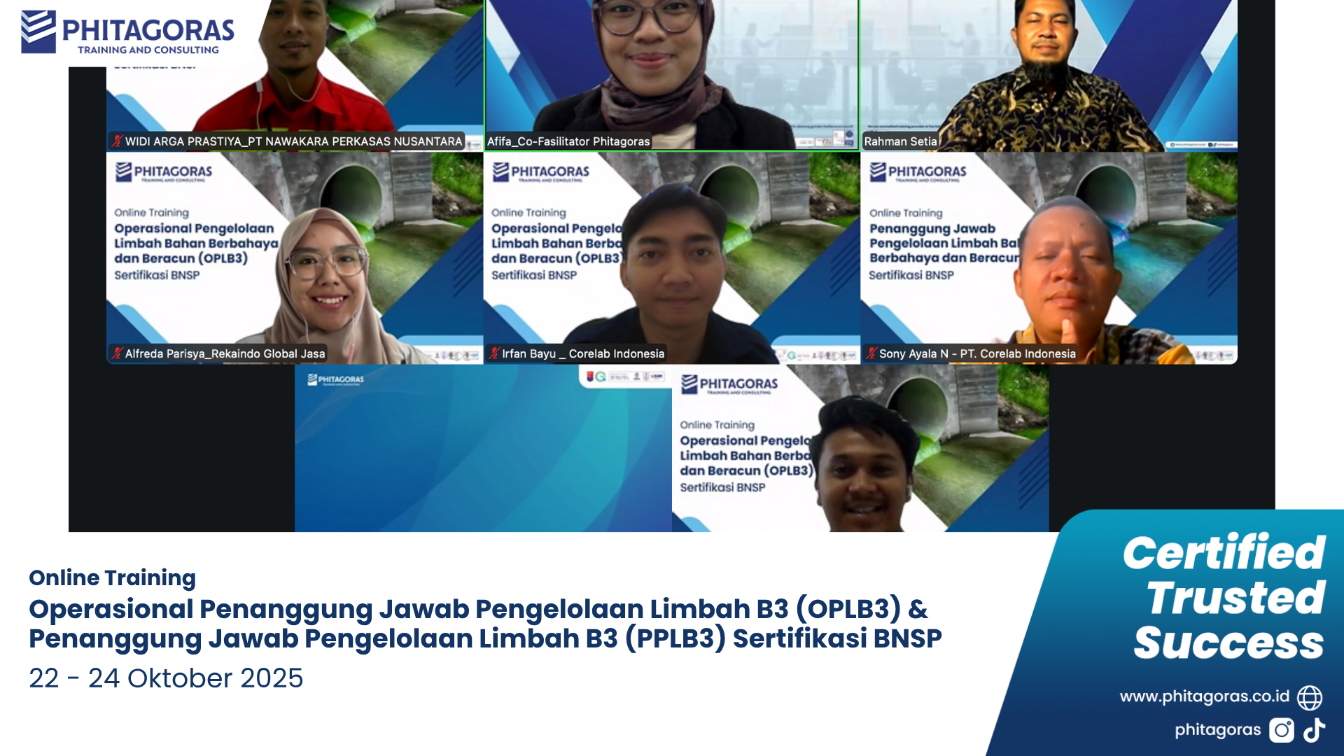 Foto Bersama Online Training Operasional Penanggung Jawab Pengelolaan Limbah B3 (OPLB3) & Penanggung Jawab Pengelolaan Limbah B3 (PPLB3) Sertifikasi BNSP 22 - 24 Oktober 2025