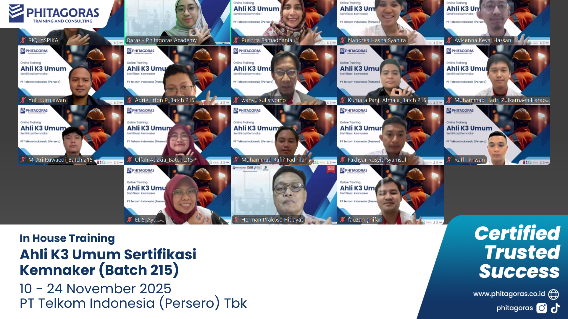 Foto Kegiatan In House Training Ahli K3 Umum Sertifikasi Kemnaker - PT Telkom Indonesia (Persero) Tbk 10 - 24 November 2025 (Batch 215)