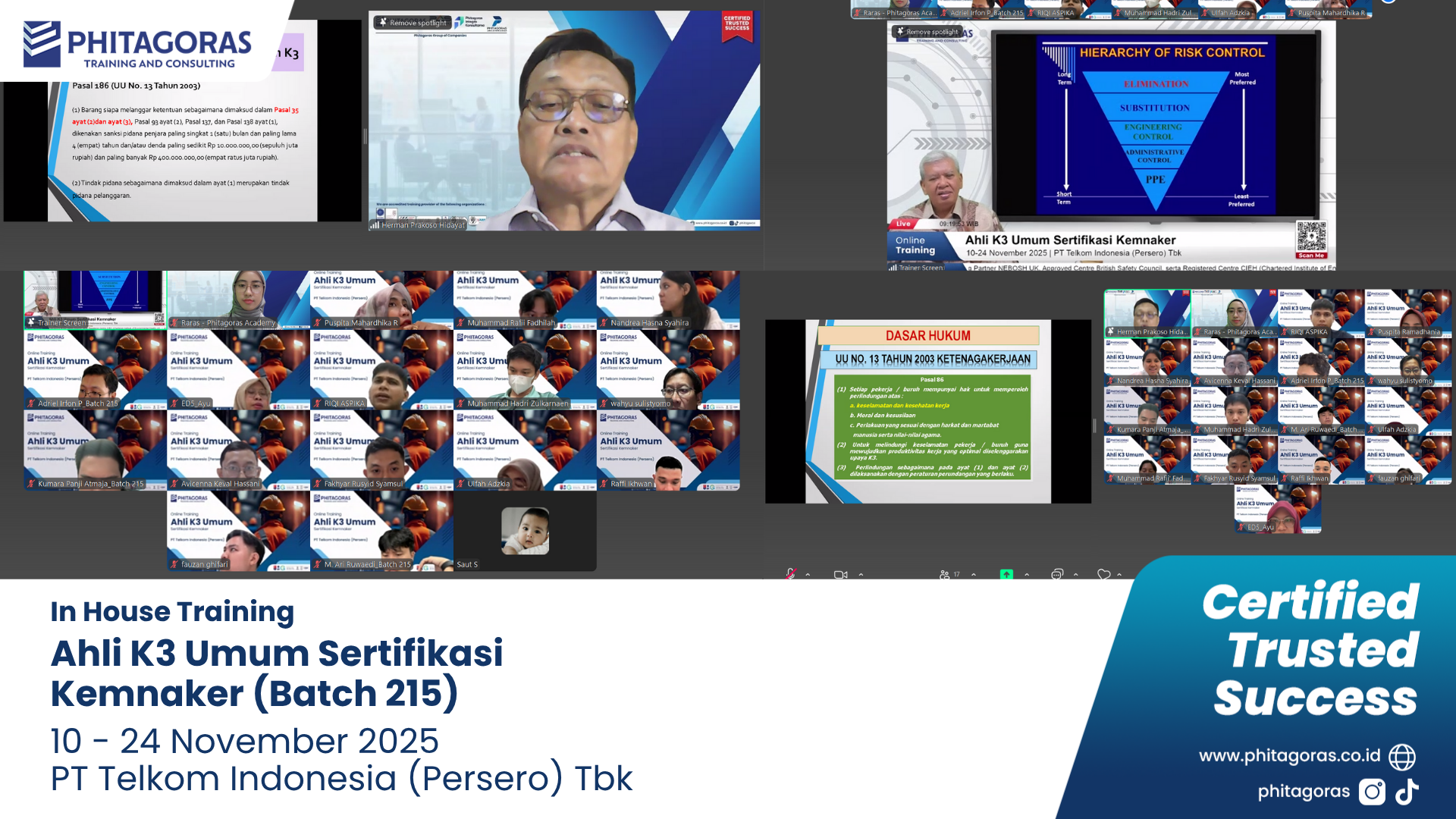 Foto Kegiatan In House Training Ahli K3 Umum Sertifikasi Kemnaker - PT Telkom Indonesia (Persero) Tbk 10 - 24 November 2025 (Batch 215)
