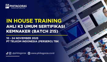 thumbnail In House Training Ahli K3 Umum Sertifikasi Kemnaker - PT Telkom Indonesia (Persero) Tbk 10 - 24 November 2025 (Batch 215)