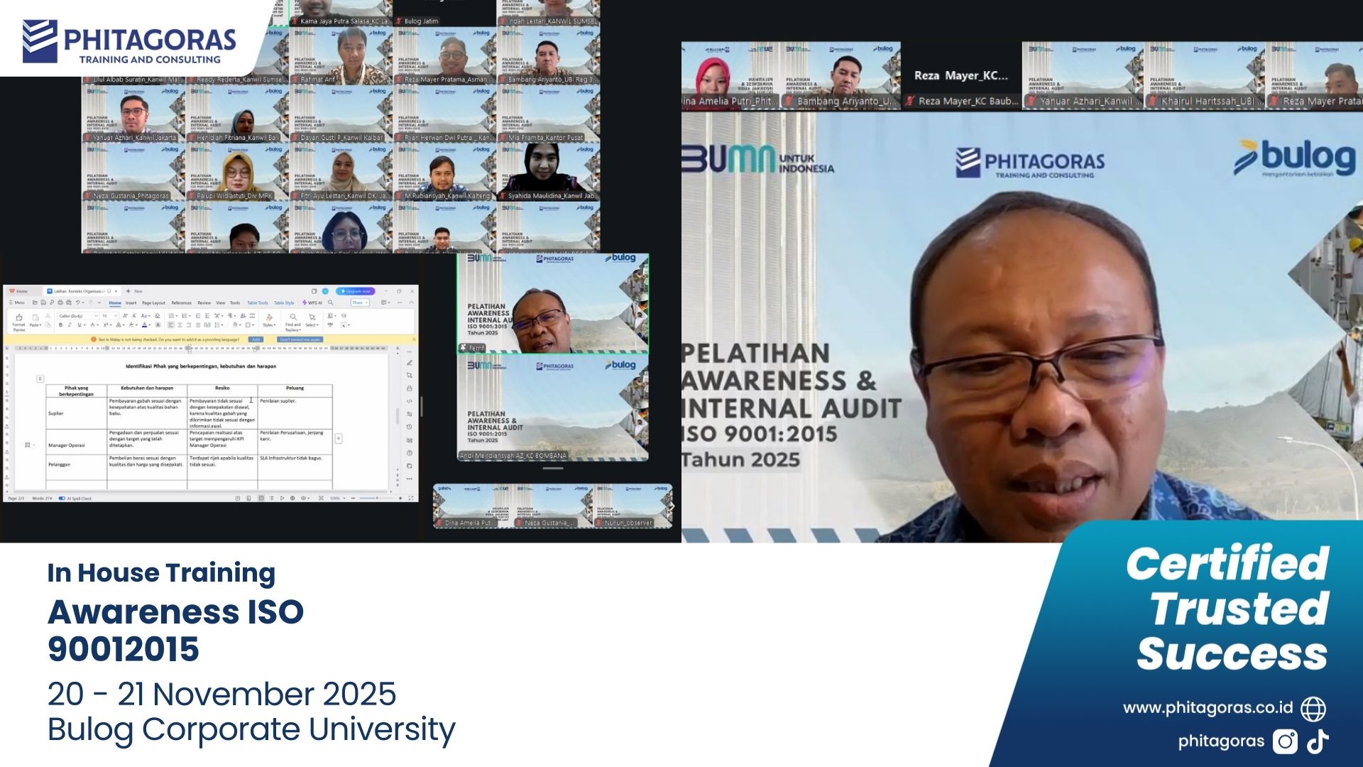 Foto Kegiatan In House Training Awareness ISO 90012015, Bulog Corporate University, 20 - 21 November 2025