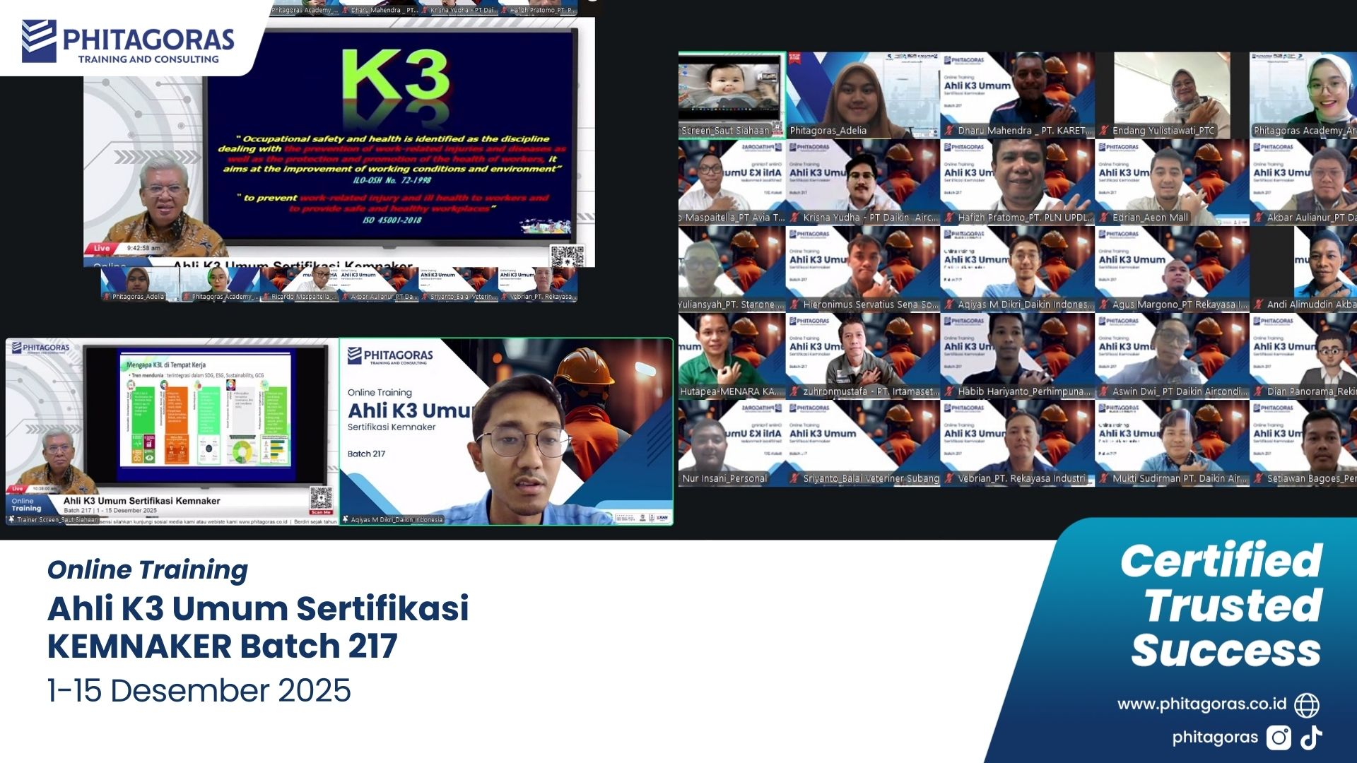 Foto Kegiatan Online Training Ahli K3 Umum Sertifikasi KEMNAKER Batch 217 (1 - 15 Desember 2025) 