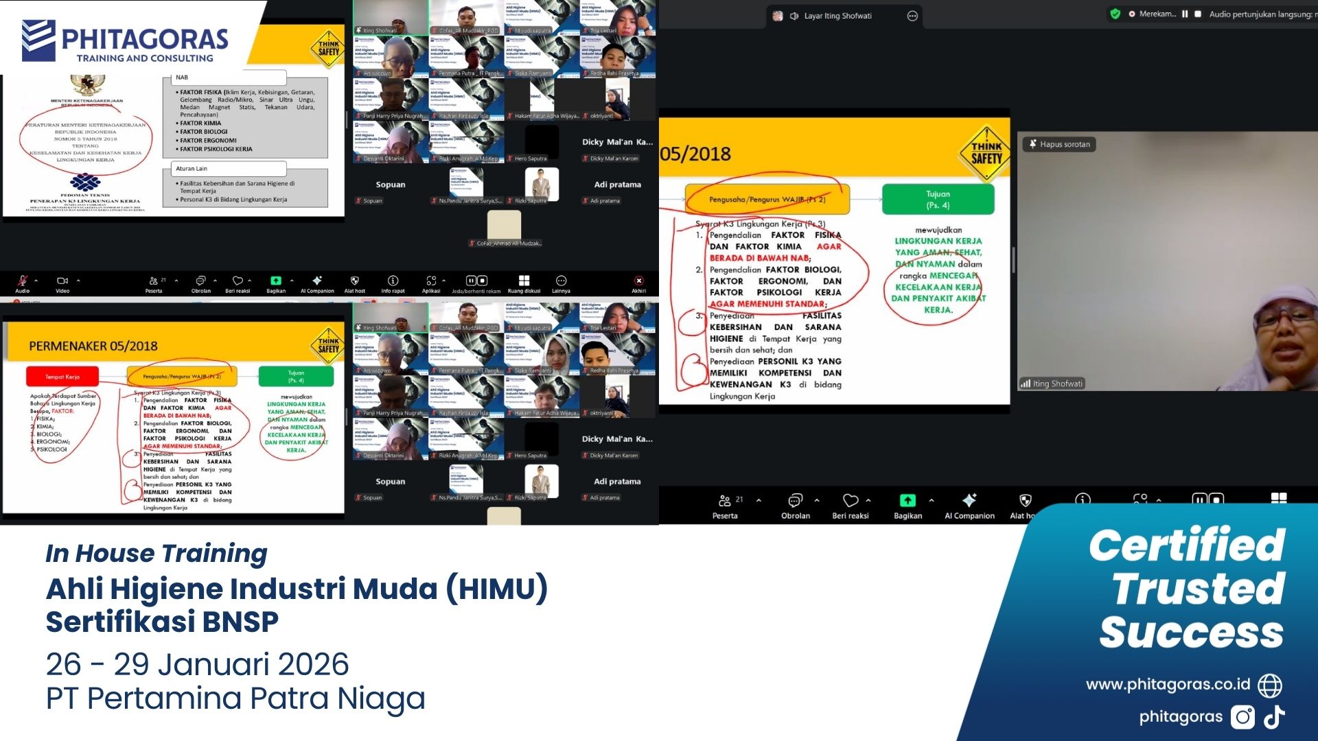Foto Kegiatan In House Training Ahli Higiene Industri Muda (HIMU) Sertifikasi BNSP - PT Pertamina Patra Niaga 26 - 29 Januari 2026