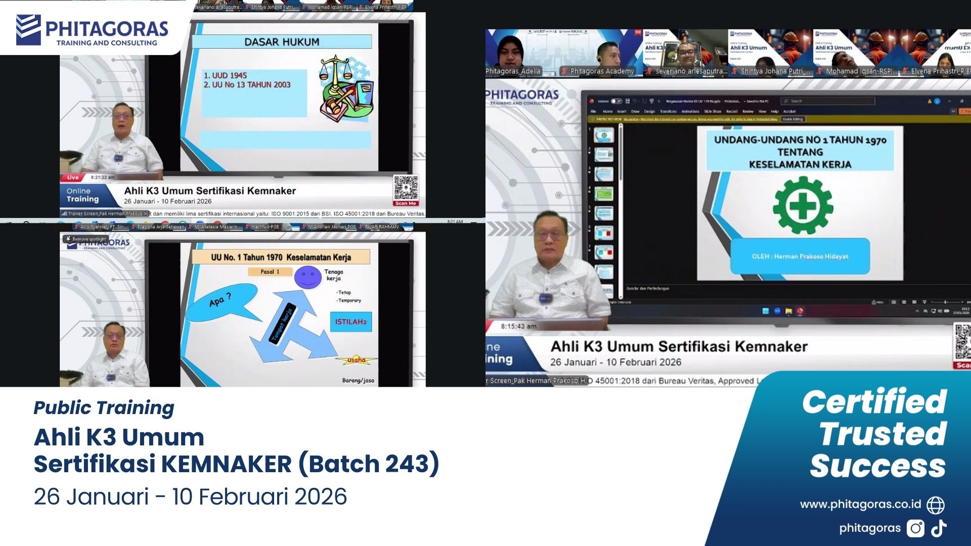 Foto Kegiatan Public Training Ahli K3 Umum Sertifikasi KEMNAKER 26 Januari - 10 Februari 2026 (Batch 243)