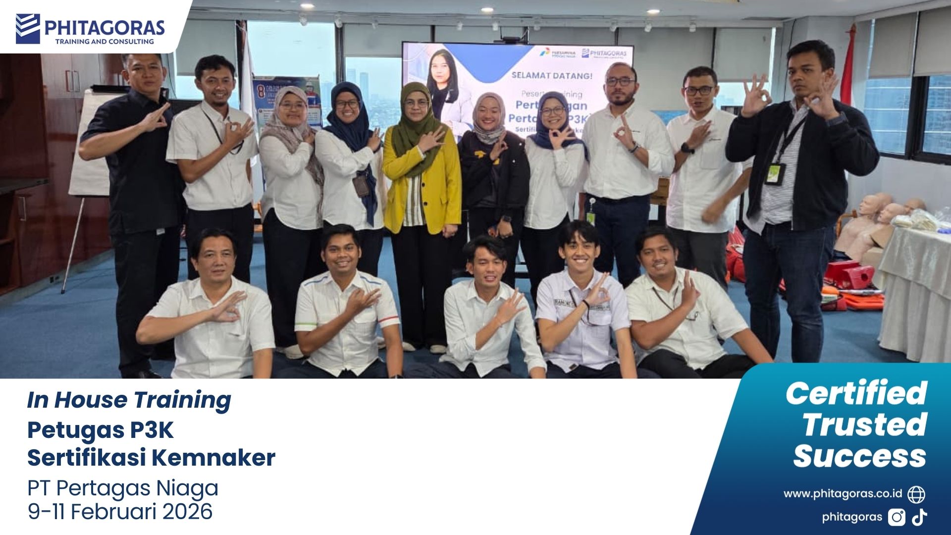 Foto Bersama In House Training Petugas P3K Sertifikasi Kemnaker - PT Pertagas Niaga 9-11 Februari 2026