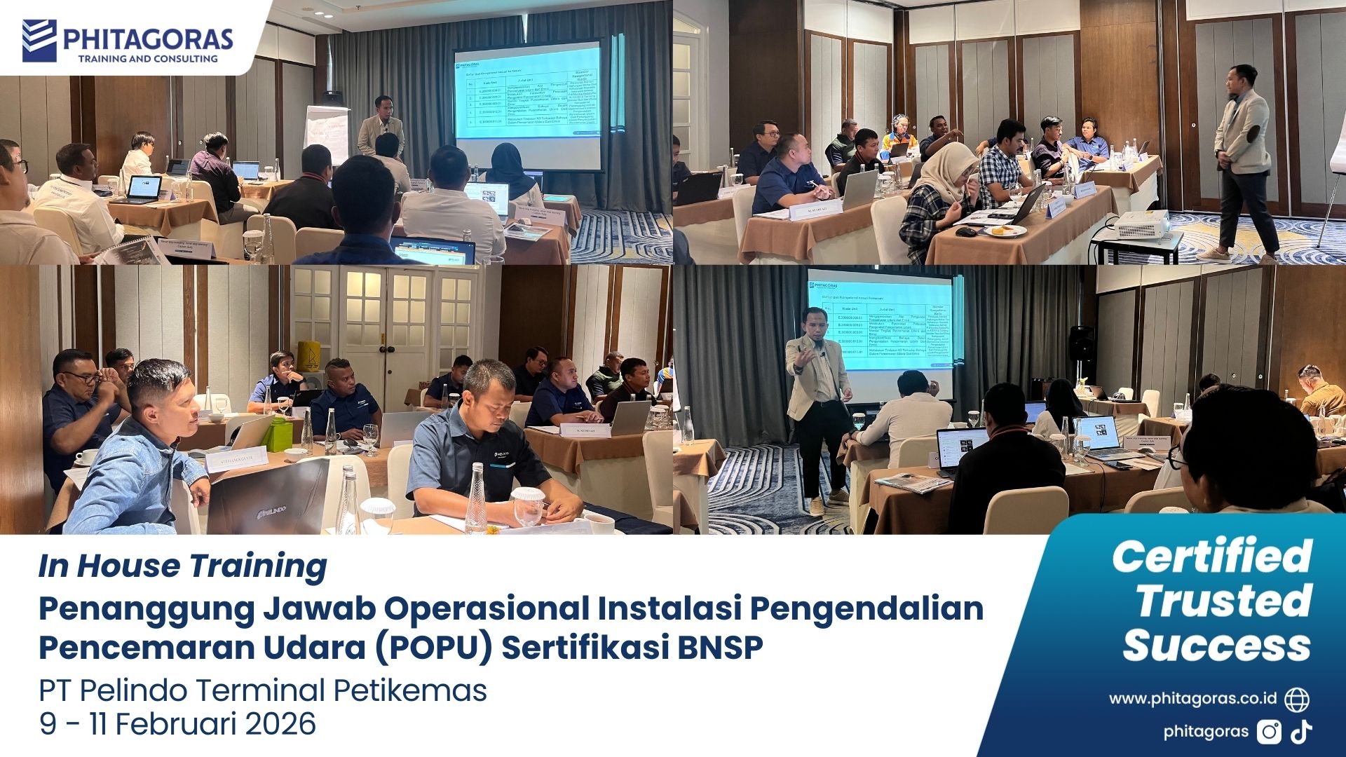 Foto Kegiatan In House Training Penanggung Jawab Operasional Instalasi Pengendalian Pencemaran Udara (POPU) Sertifikasi BNSP - PT Pelindo Terminal Petikemas 9 - 11 Februari 2026