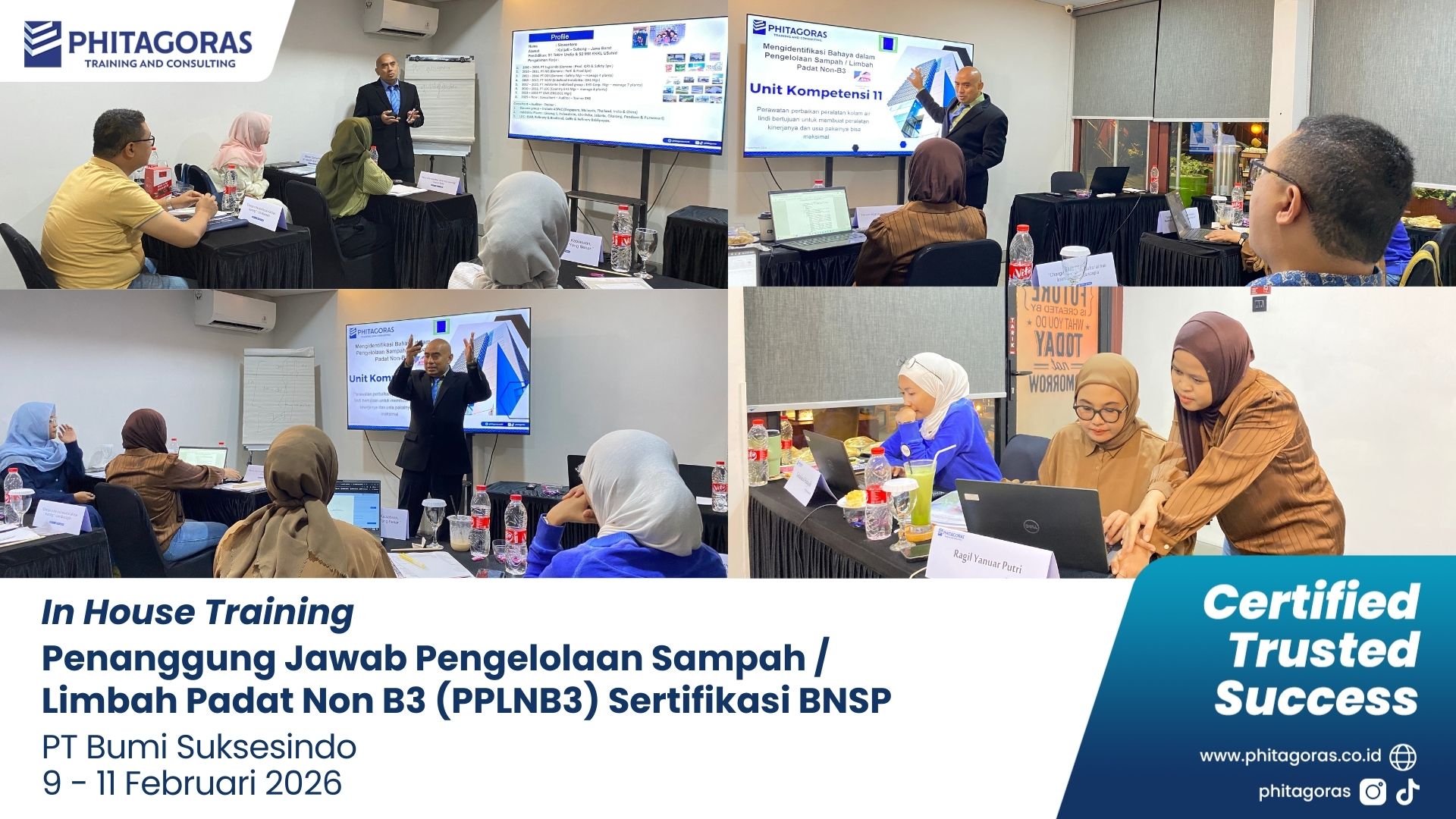 Foto Kegiatan In House Training Penanggung Jawab Pengelolaan Sampah Limbah Padat Non B3 (PPLNB3) Sertifikasi BNSP - PT Bumi Suksesindo 9 - 11 Februari 2026