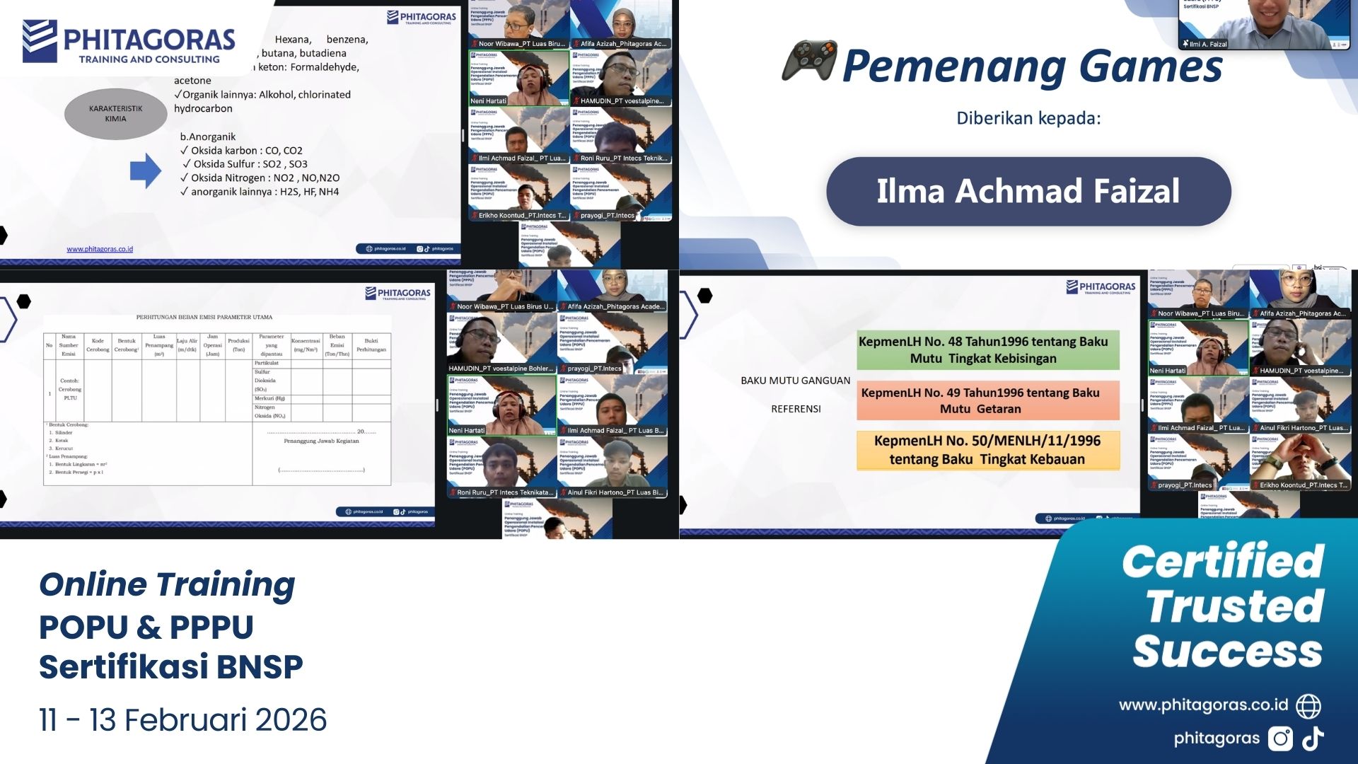 Foto Kegiatan Online Training Penanggung Jawab Operasional Instalasi Pengendalian Pencemaran Udara (POPU) Sertifikasi BNSP dan Penanggung Jawab Pengendalian Pencemaran Udara (PPPU) Sertifikasi BNSP