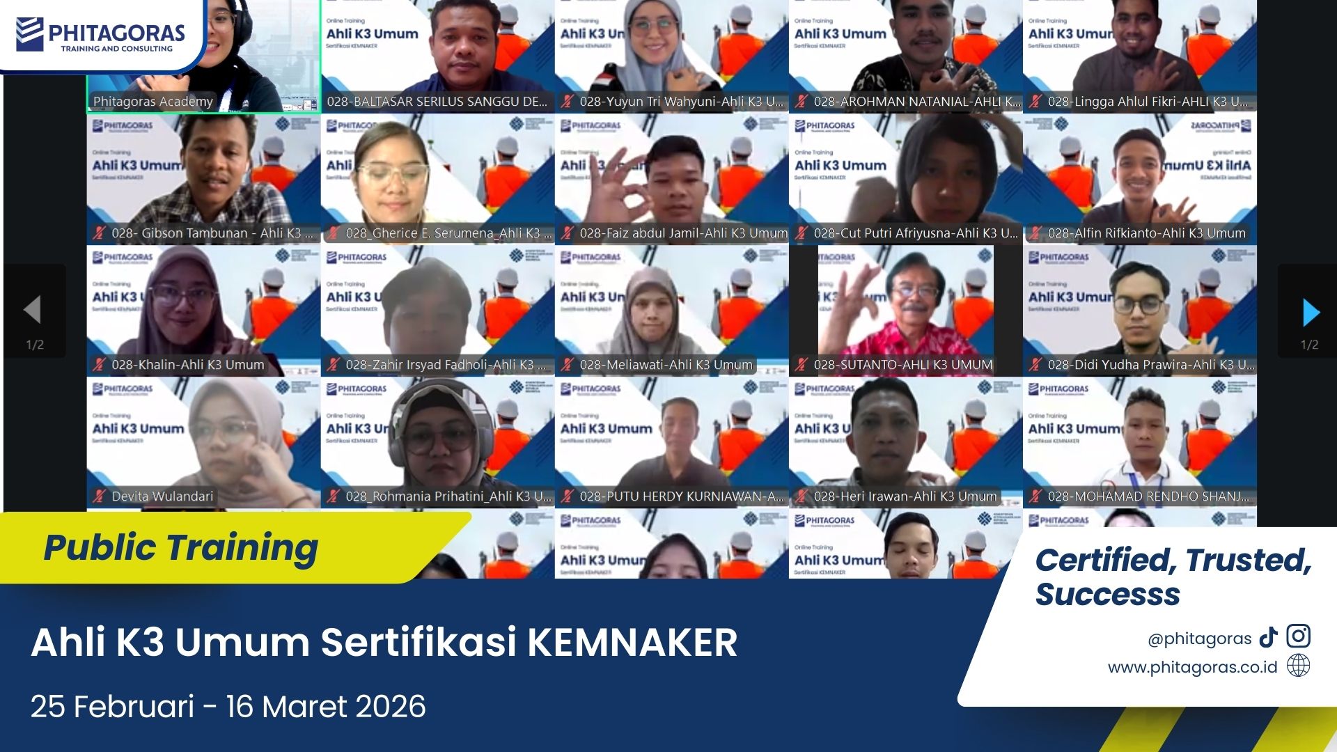 Foto Bersama Public Training Ahli K3 Umum Sertifikasi KEMNAKER (Program KEMNAKER) 25 Februari - 16 Maret 2026