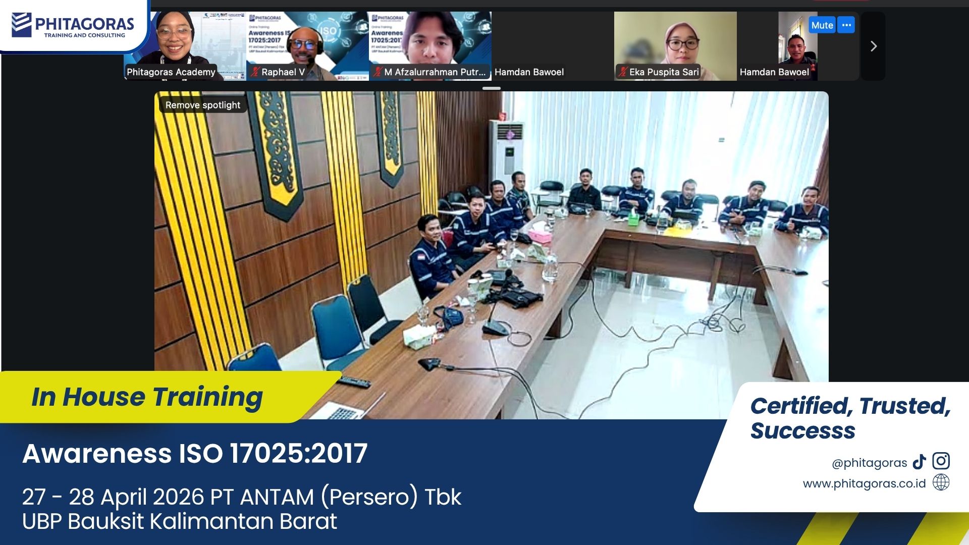 Foto Bersama In House Training Awareness ISO 170252017 - PT ANTAM (Persero) Tbk UBP Bauksit Kalimantan Barat 27 - 28 April 2026
