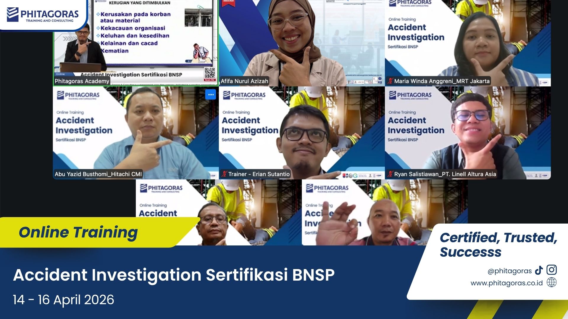 Foto Bersama Online Training Accident Investigation Sertifikasi BNSP 14-16 April 2026