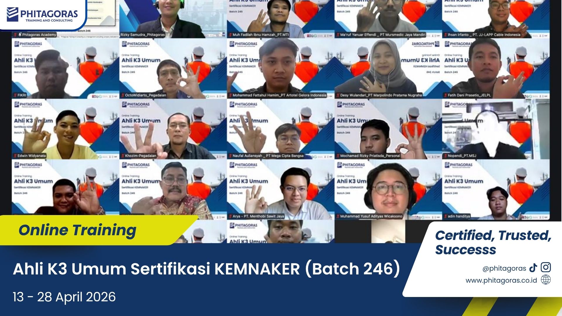 Foto Bersama Online Training Ahli K3 Umum Sertifikasi KEMNAKER, 13 - 28 April 2026 (Batch 246)ghting - PT Landmark Retail Trading 8 April 2026