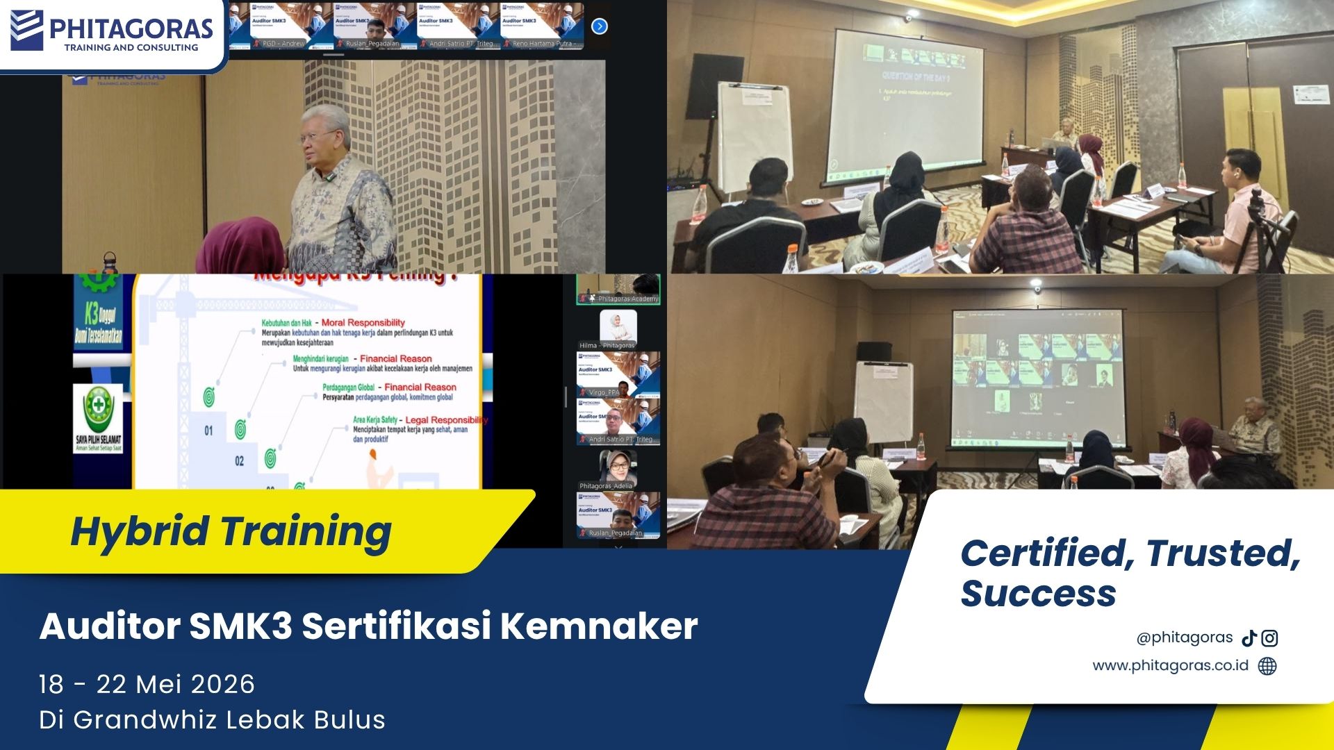 Foto Kegiatan Hybrid Training Auditor SMK3 Sertifikasi Kemnaker 18 - 22 Mei 2026 Di Grandwhiz Lebak Bulus