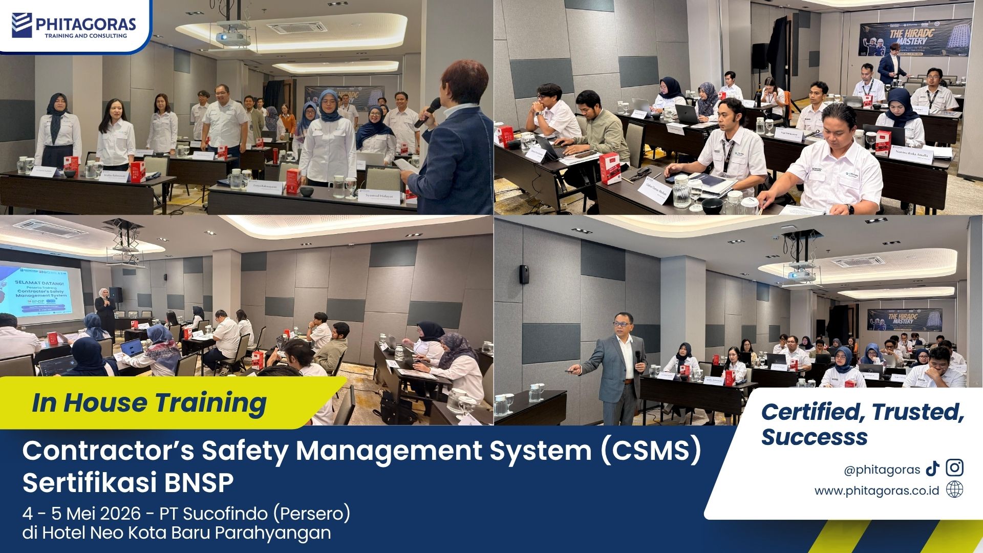 Foto Kegiatan In House Training Contractor’s Safety Management System (CSMS) Sertifikasi BNSP PT Sucofindo (Persero) 4 - 5 Mei 2026 di Hotel Neo Kota Baru Parahyangan