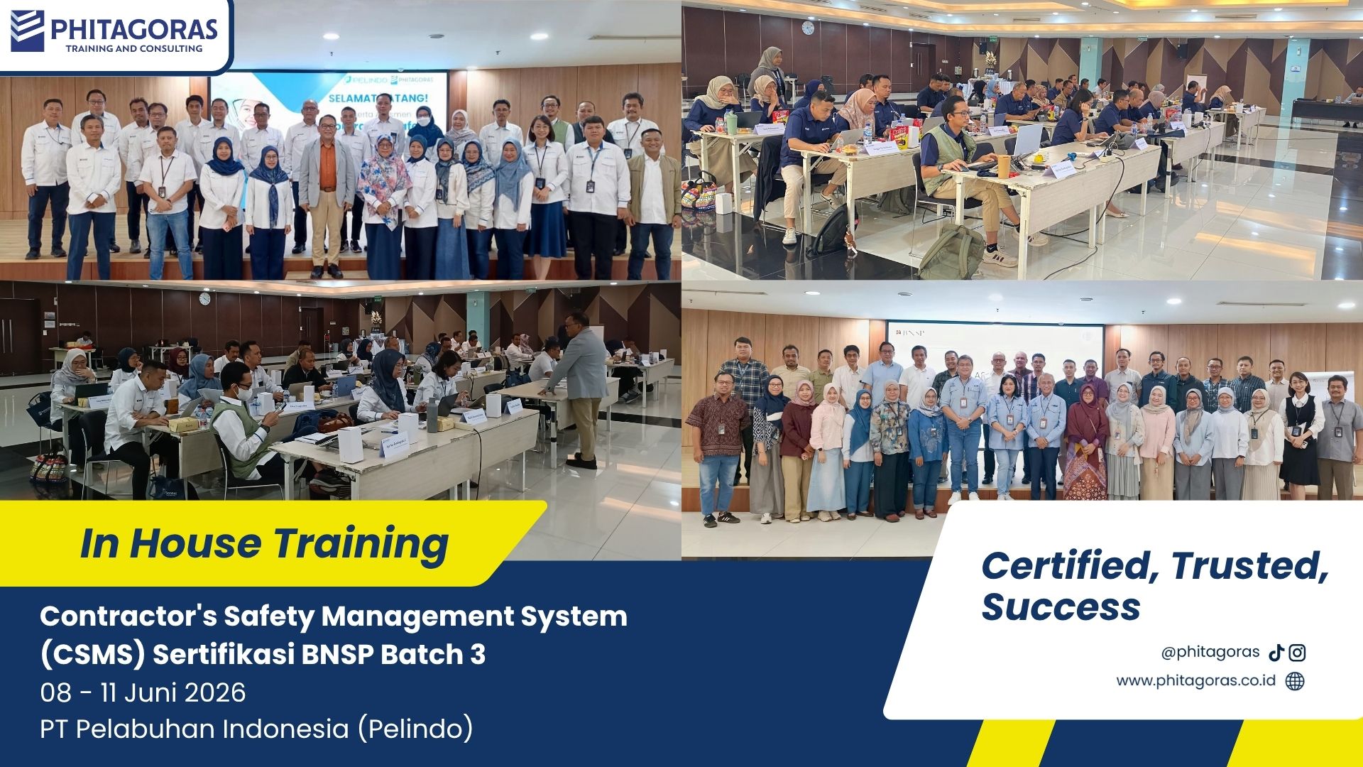 foto bersama In House Training Contractor's Safety Management System (CSMS) Sertifikasi BNSP - PT Pelabuhan Indonesia (Pelindo) 08 - 11 Juni 2026 Batch 3