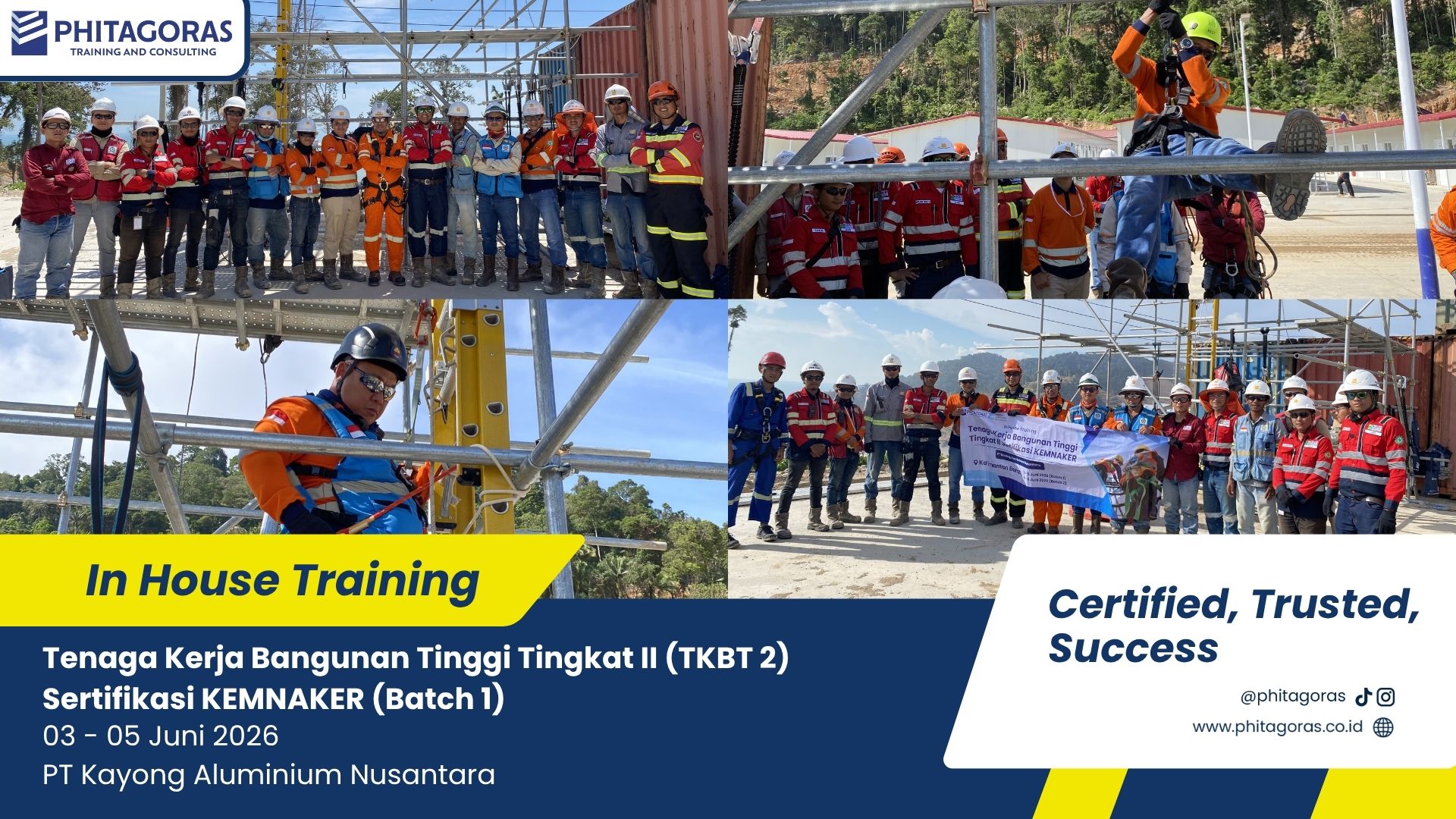 foto bersama In House Training Tenaga Kerja Bangunan Tinggi Tingkat II (TKBT 2) Sertifikasi KEMNAKER - PT Kayong Aluminium Nusantara 03 - 05 Juni 2026 (Batch 1)