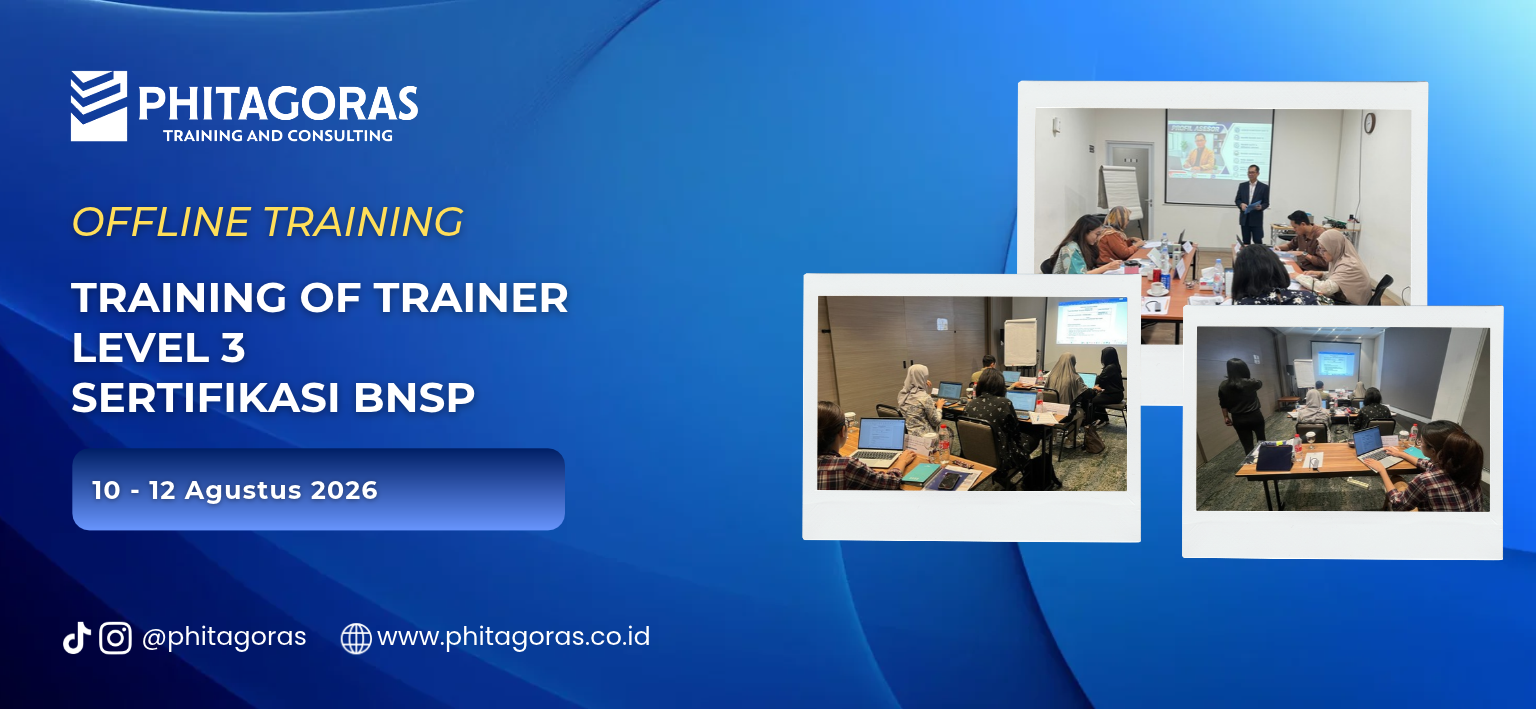 Header Offline Training (TOT) Training Of Trainer Level 3 Sertifikasi BNSP , 10-12 Agustus 2026