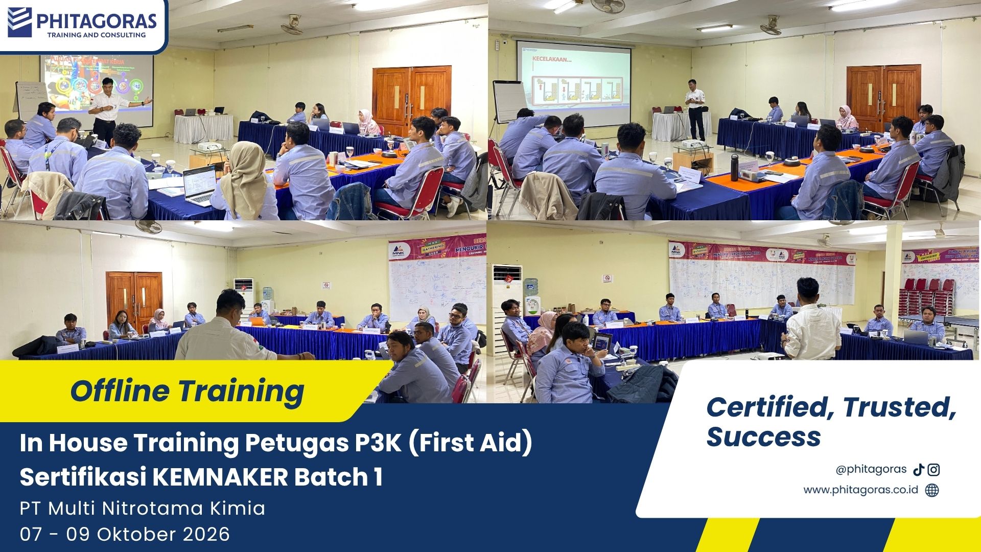 In House Training Petugas P3K (First Aid) Sertifikasi KEMNAKER - PT Multi Nitrotama Kimia 07 - 09 Oktober 2026 Batch 1