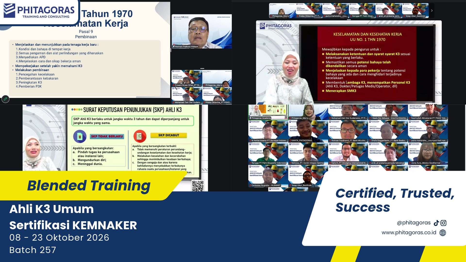 Training Ahli K3 Umum Sertifikasi KEMNAKER 08 - 23 Oktober 2026 Batch 257